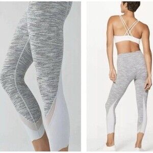 Lululemon Leggings Wunder Under 2* Gray Mesh High Rise Crop 24" Scallop Hem Yoga
